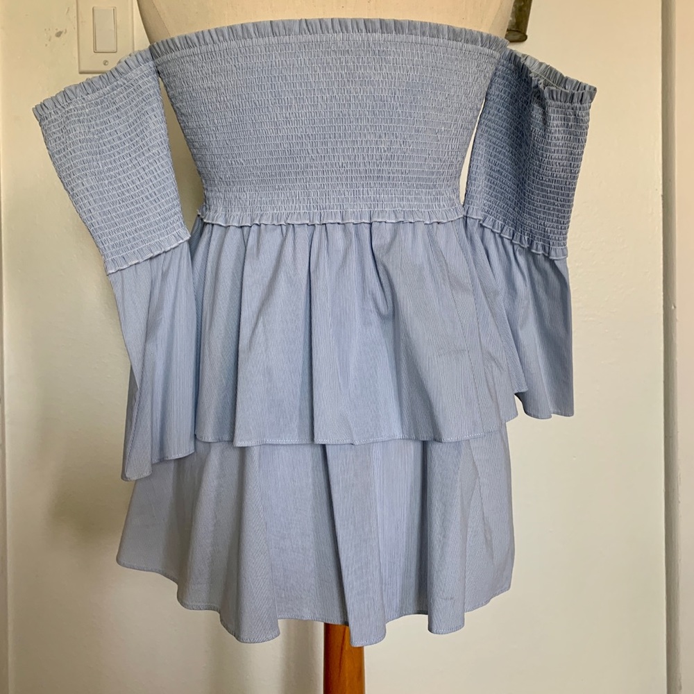 Blue, ruffled, strapless top - Picture 3 of 6